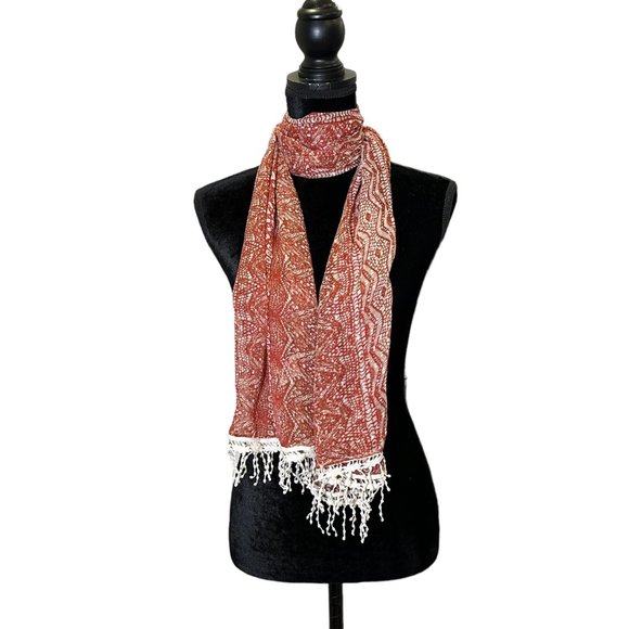 Unbranded Scarf Womens Long Rectangle Brown Aztec Semi Sheer Lightweight - Picture 2 of 11